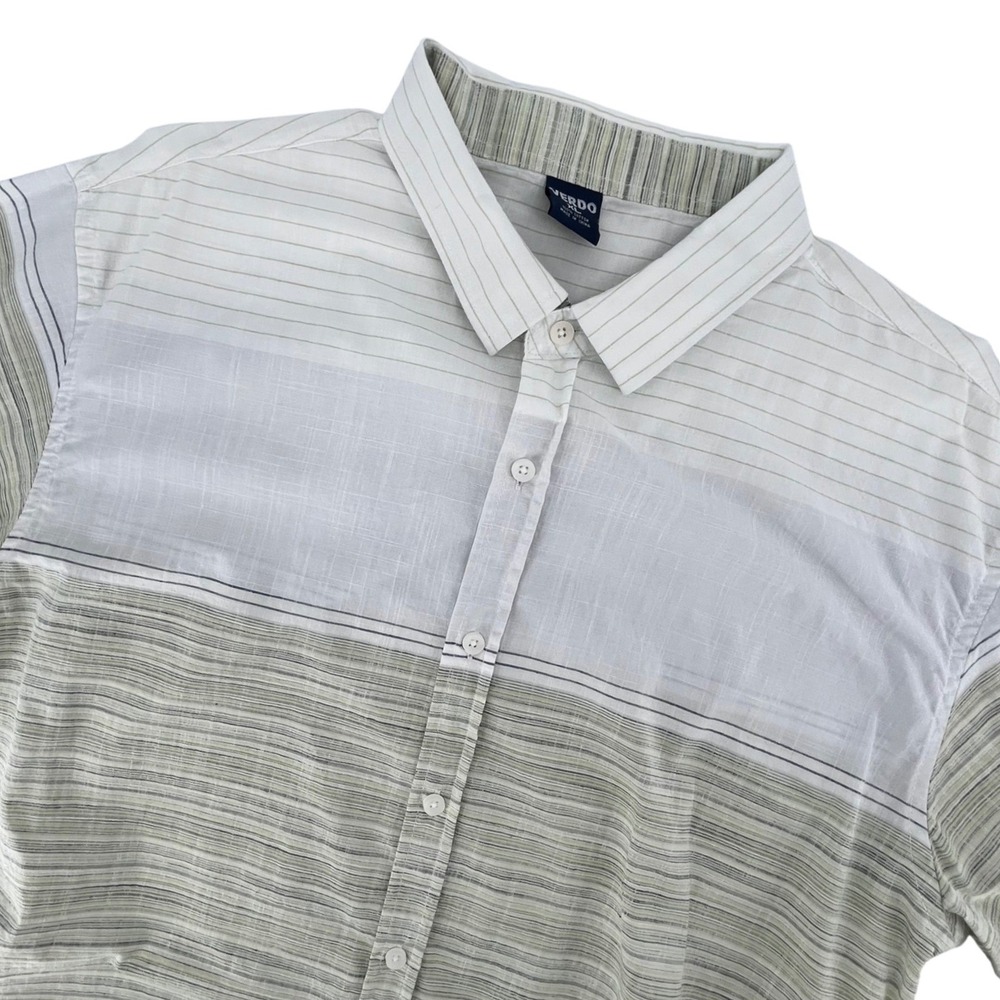 Verdo Striped Short Sleeve Shirt Mens XL‎ Sage Green White Resortwear Coastal
